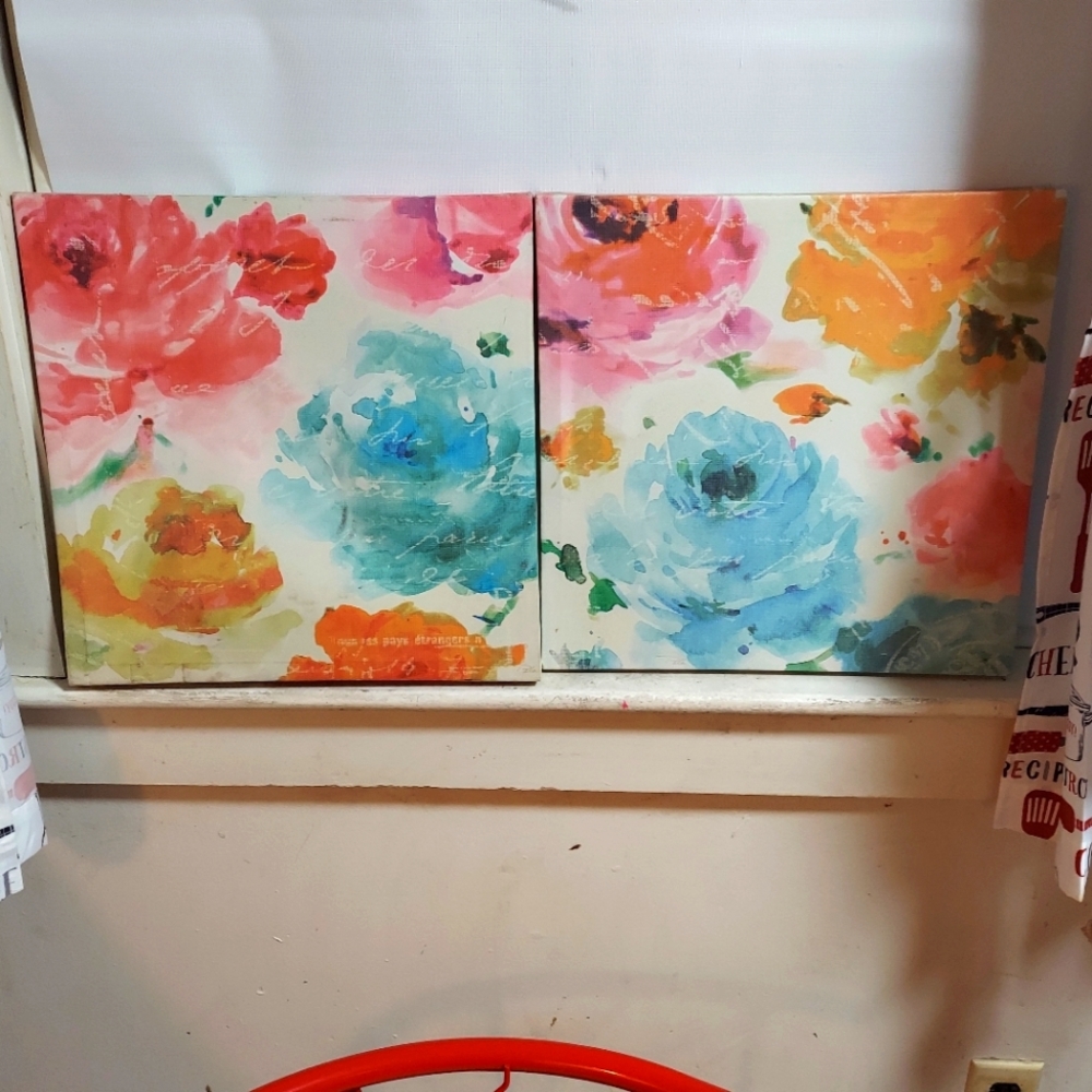 Cloth 12/12 square pastel colored assorted colored roses wall art by PELA